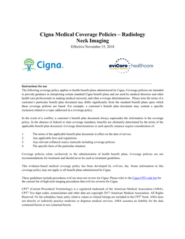 Cigna Medical Coverage Policies – Radiology Neck Imaging Effective November 15, 2018