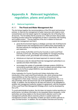 Appendix a Relevant Legislation, Regulation, Plans and Policies