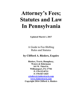 Attorney's Fees; Statutes and Law in Pennsylvania