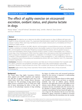 The Effect of Agility Exercise on Eicosanoid Excretion, Oxidant Status, and Plasma Lactate in Dogs