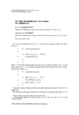 On the Determinacy of Games on Ordinals I