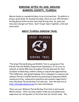 Birding Sites in and Around Marion County, Florida