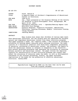 A Capacity Model of Children's Comprehension of Educational Content on Television