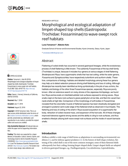 Morphological and Ecological Adaptation of Limpet-Shaped Top Shells (Gastropoda: Trochidae: Fossarininae) to Wave-Swept Rock Reef Habitats