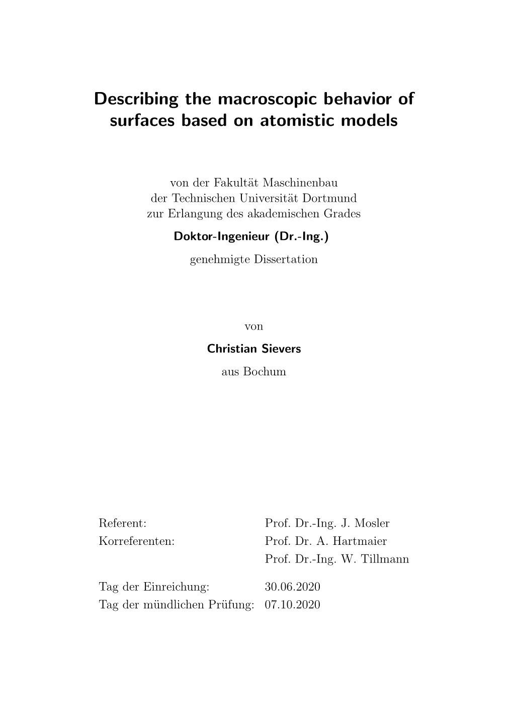 Describing the Macroscopic Behavior of Surfaces Based on Atomistic Models