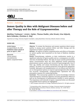 Semen Quality in Men with Malignant Diseases Before and After Therapy and the Role of Cryopreservation