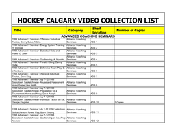 Hockey Calgary Video Collection List