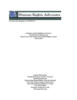 The Death Row Phenomenon Report to the 13Th Session of the Human Rights Council March 2010