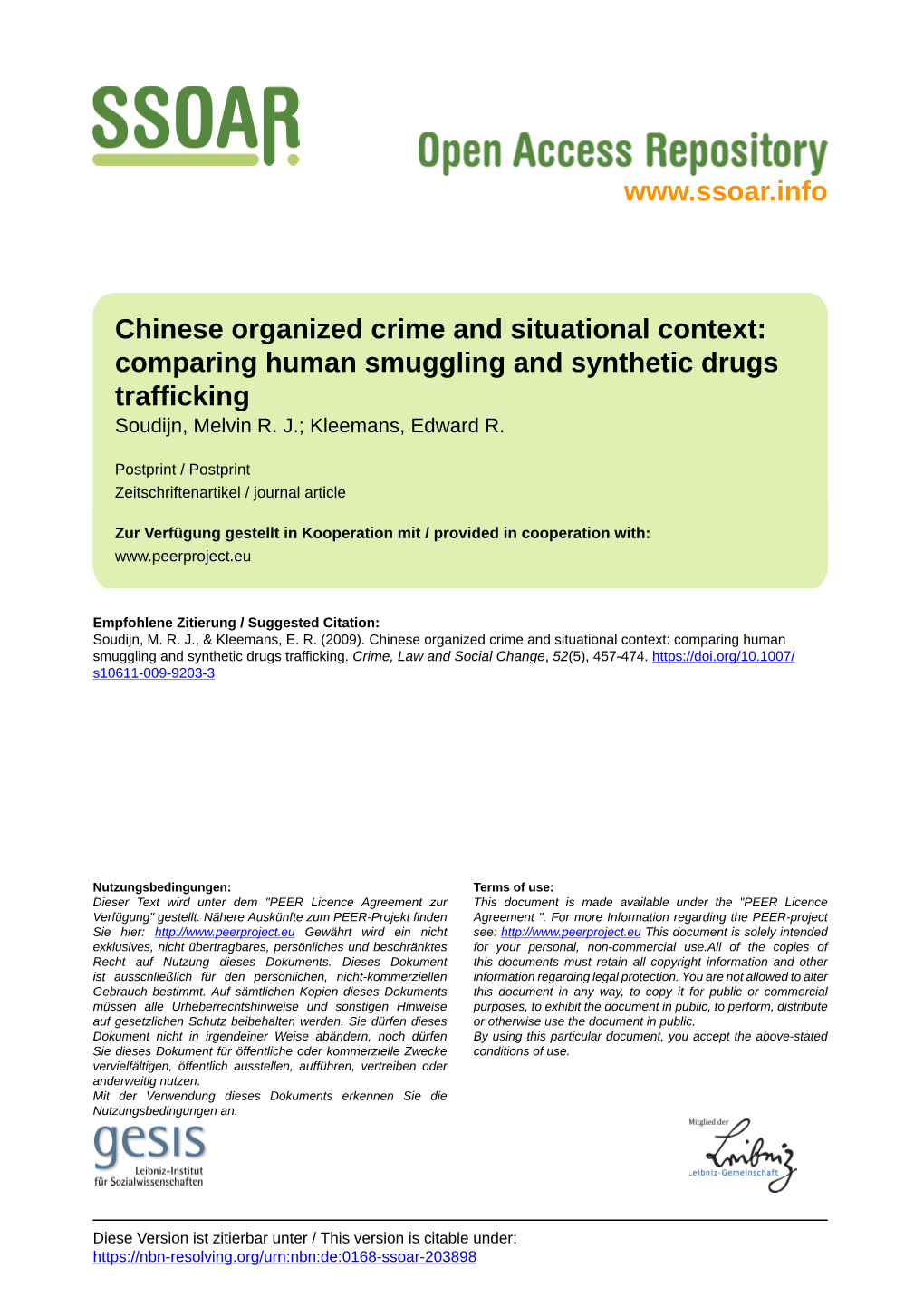 Chinese Organized Crime and Situational Context: Comparing Human Smuggling and Synthetic Drugs Trafficking Soudijn, Melvin R