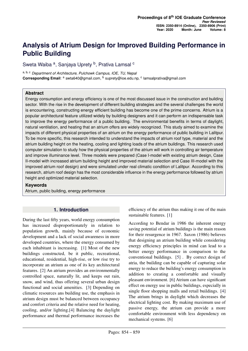 Analysis of Atrium Design for Improved Building Performance in Public Building