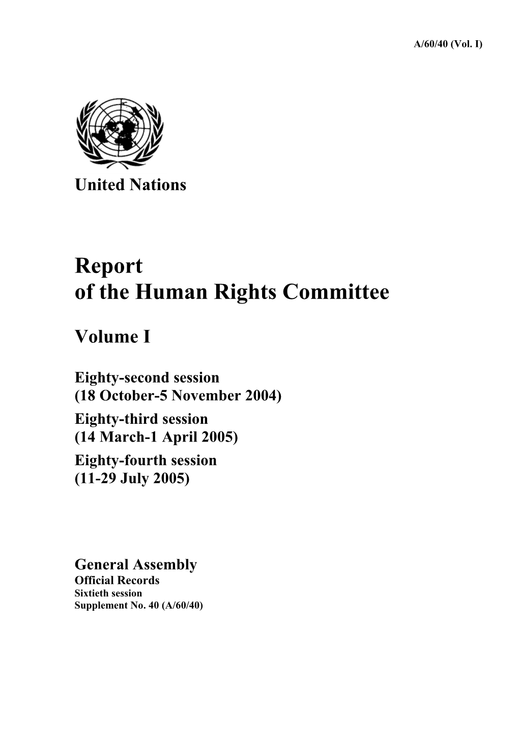 Report of the Human Rights Committee