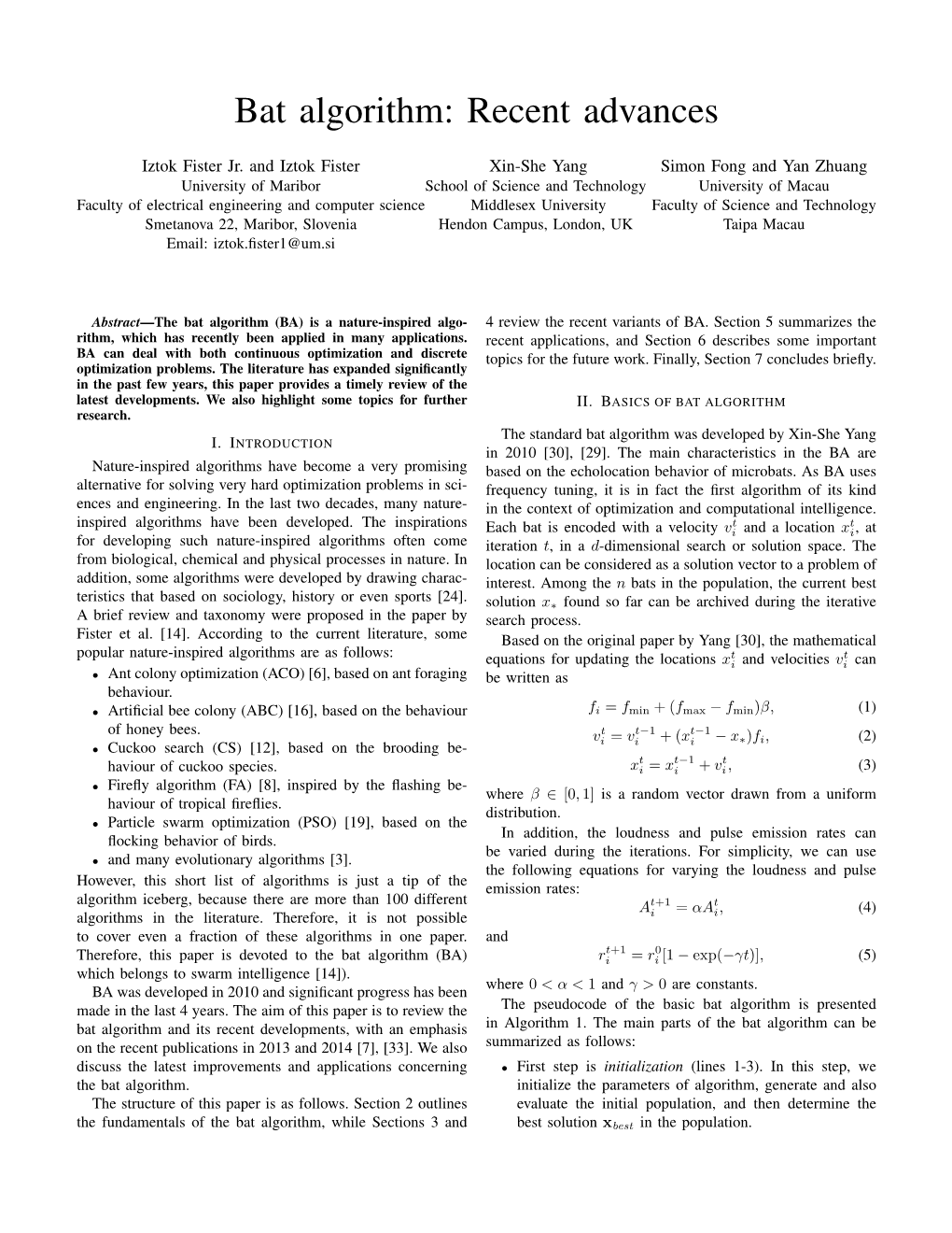 Bat Algorithm: Recent Advances