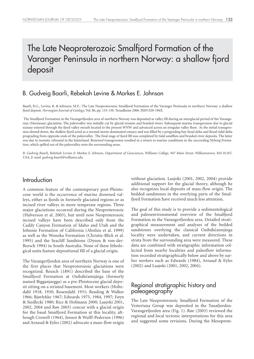 The Late Neoproterozoic Smalfjord Formation of the Varanger Peninsula in Northern Norway 133