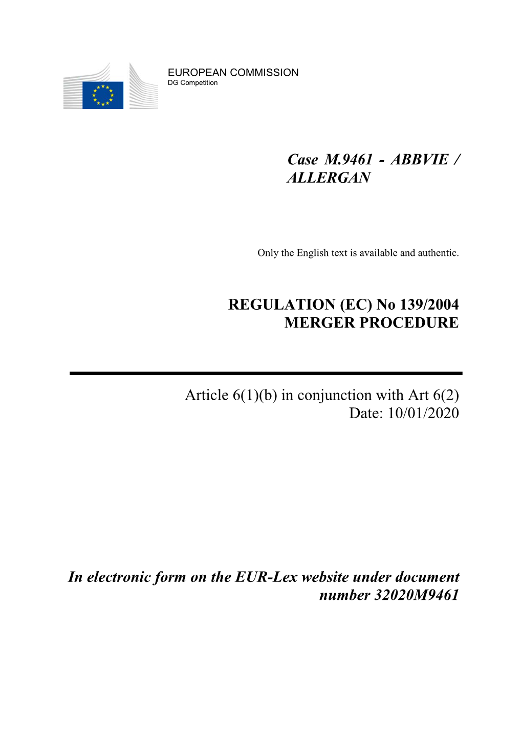 Case M.9461 - ABBVIE / ALLERGAN