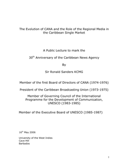 The Evolution of CANA and the Role of the Regional Media in the Caribbean Single Market
