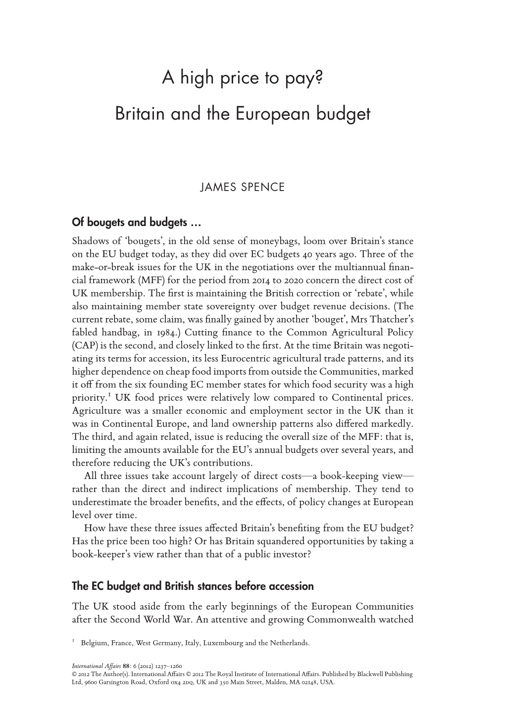 Britain and the European Budget