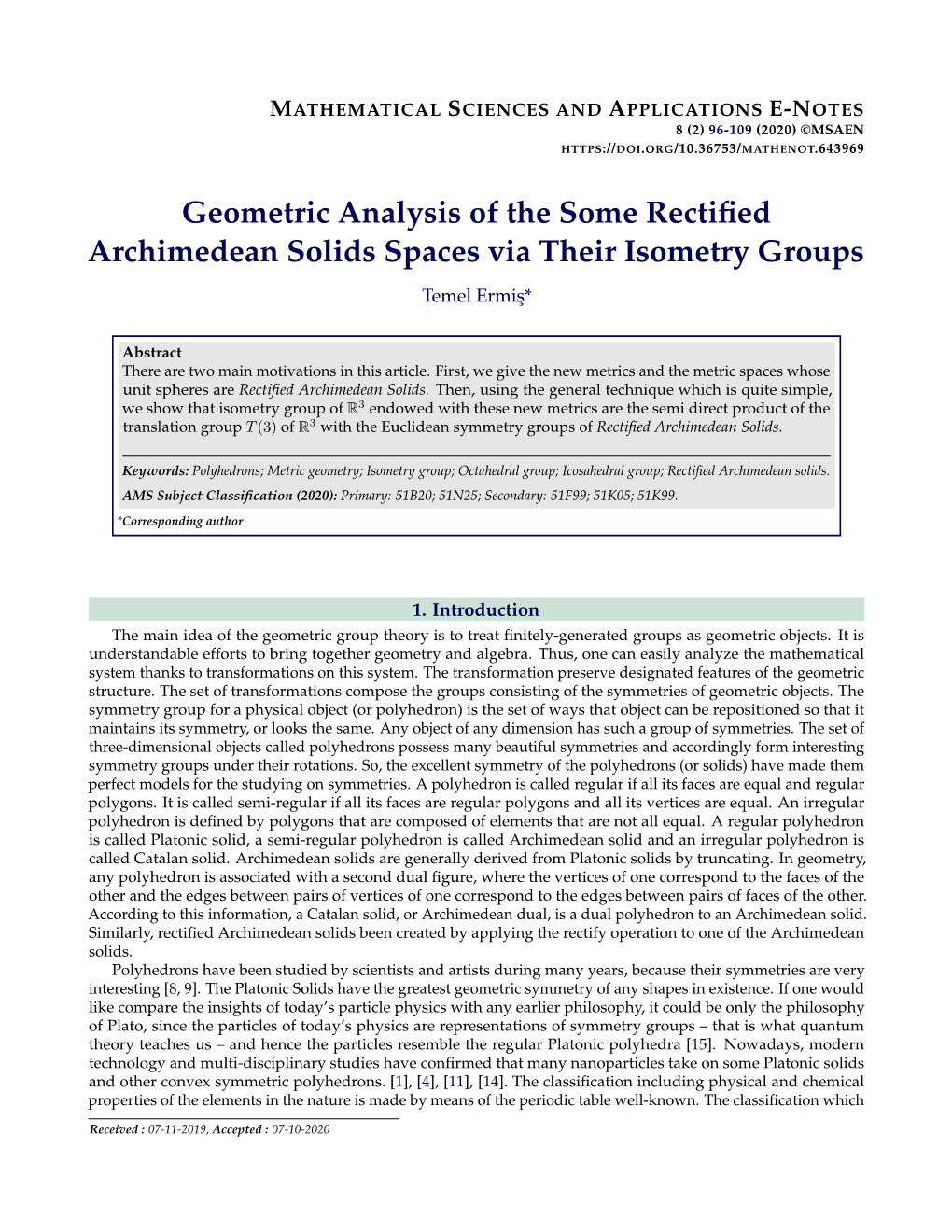 Geometric Analysis of the Some Rectified Archimedean Solids