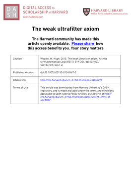 The Weak Ultrafilter Axiom