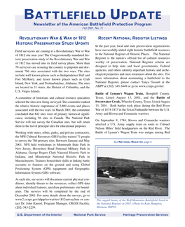 BATTLEFIELD UPDATE Newsletter of the American Battlefield Protection Program Fall 2001, No