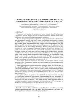 Cross-Language Speech Perception: Lexical Stress in Spanish with Italian and Francophone Subjects1