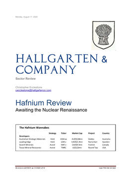 Hafnium Review Awaiting the Nuclear Renaissance