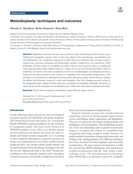 Metoidioplasty: Techniques and Outcomes