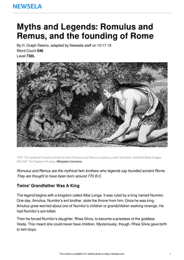 Myths and Legends: Romulus and Remus, and the Founding of Rome by H