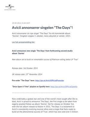 Avicii Annonserer Singelen "The Days"!