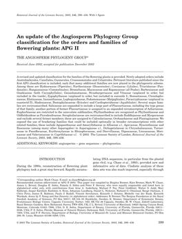 An Update of the Angiosperm Phylogeny Group Classification for the Orders and Families of Flowering Plants: APG II