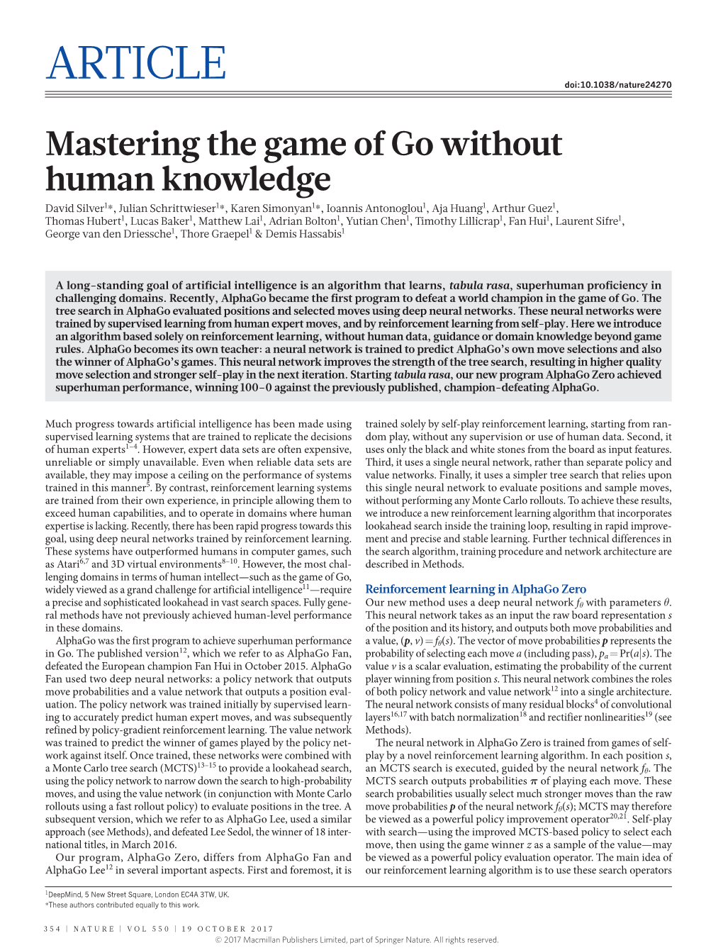 Mastering the Game of Go Without Human Knowledge
