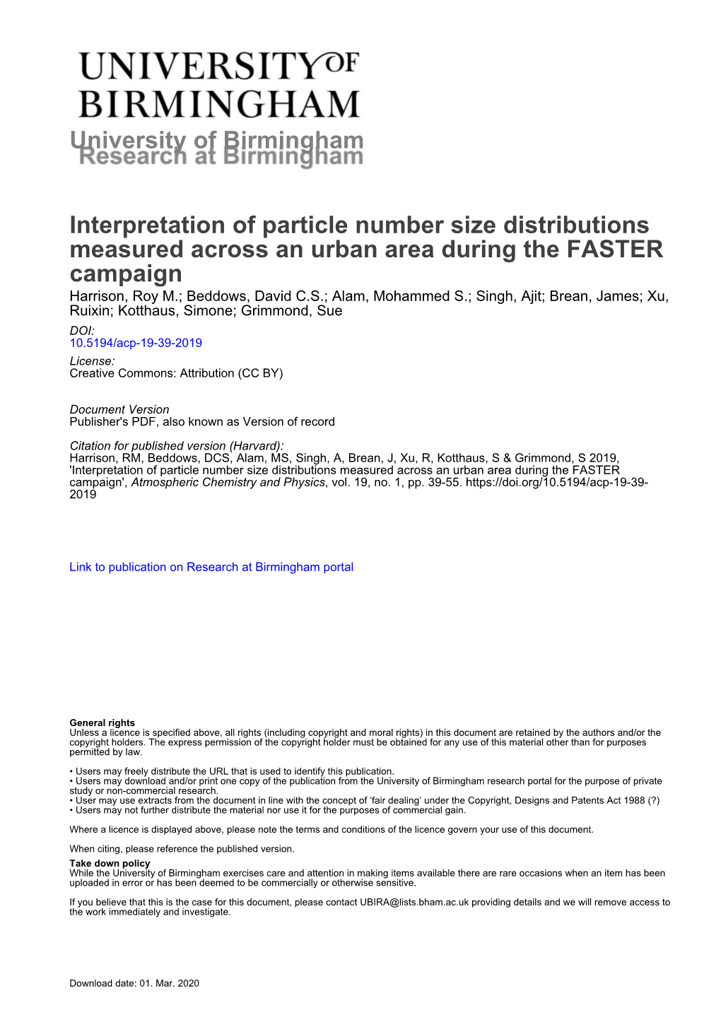 University of Birmingham Interpretation of Particle Number