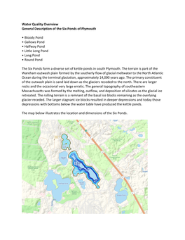 Water Quality Overview General Description of the Six Ponds of Plymouth