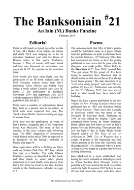 The Banksoniain #21 an Iain (M.) Banks Fanzine February 2015