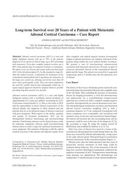 Long-Term Survival Over 28 Years of a Patient with Metastatic Adrenal Cortical Carcinoma – Case Report