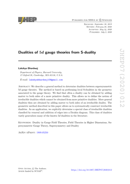 Dualities of 5 D Gauge Theories from S-Duality