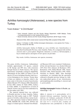 Achillea Hamzaoglui (Asteraceae), a New Species from Turkey
