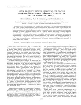 Genic Diversity, Genetic Structure, and Mating System of Brewer Spruce (Pinaceae), a Relict of the Arcto-Tertiary Forest1