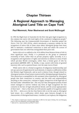 A Regional Approach to Managing Aboriginal Land Title on Cape York1