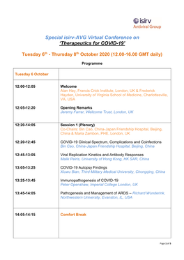 Special Isirv-AVG Virtual Conference on ‘Therapeutics for COVID-19’