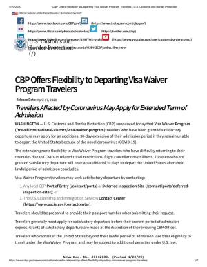 CBP Offers Flexibility to Departing Visa Waiver Program Travelers | U.S
