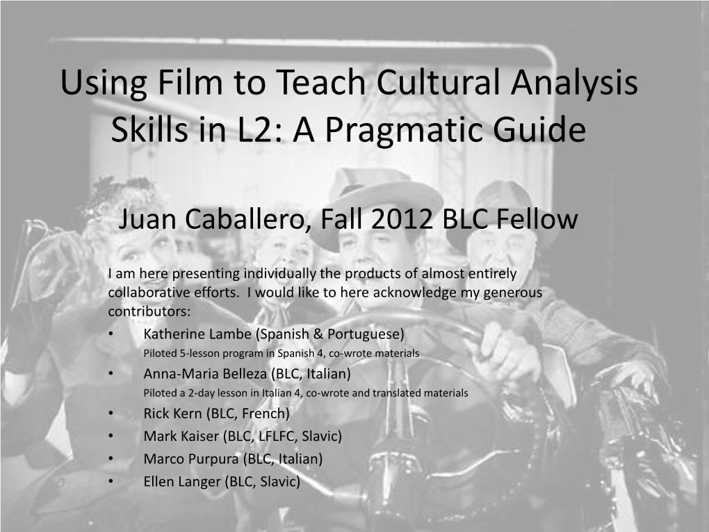 Using Film to Teach Cultural Analysis Skills in L2: a Pragmatic Guide