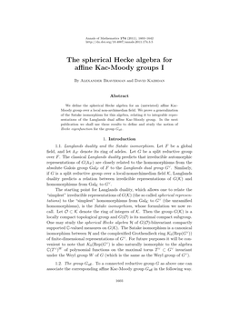 The Spherical Hecke Algebra for Affine Kac-Moody Groups I