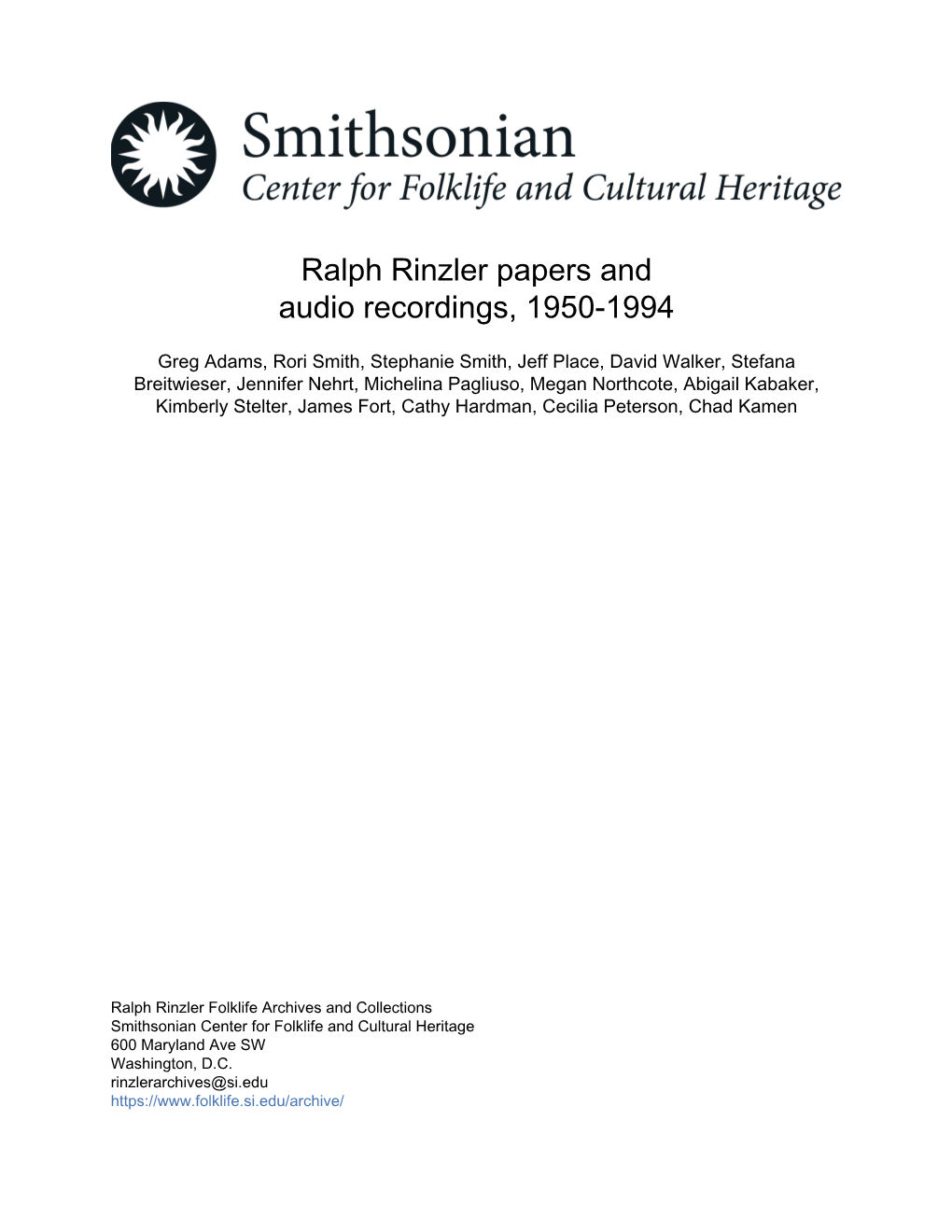 Ralph Rinzler Papers and Audio Recordings, 1950-1994