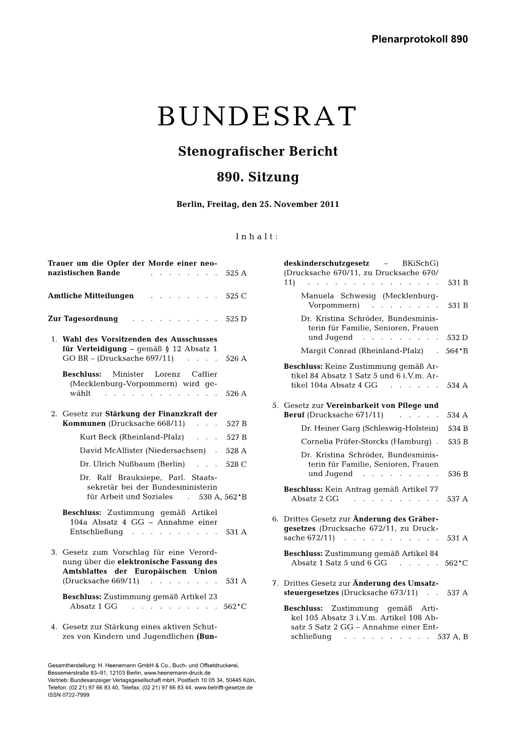 BUNDESRAT Stenografischer Bericht 890
