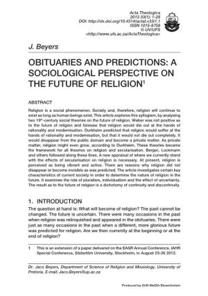 A Sociological Perspective on the Future of Religion1