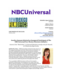 Jocelyn Jansons Selected As Inaugural Participant of the Nbcuniversal New Mexico Directors Initiative