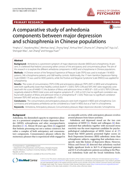 A Comparative Study of Anhedonia Components Between Major