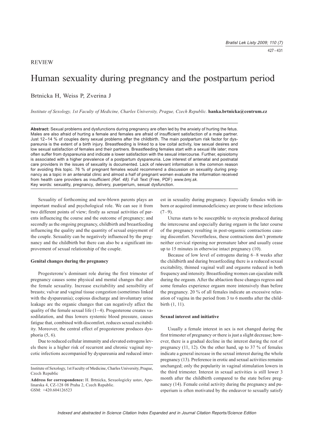 Human Sexuality During Pregnancy and the Postpartum Period