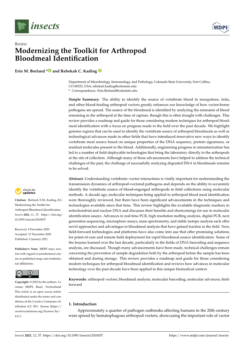 Modernizing the Toolkit for Arthropod Bloodmeal Identification