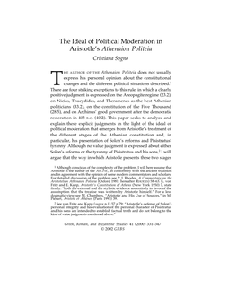 The Ideal of Political Moderation in Aristotle's Athenaion Politeia